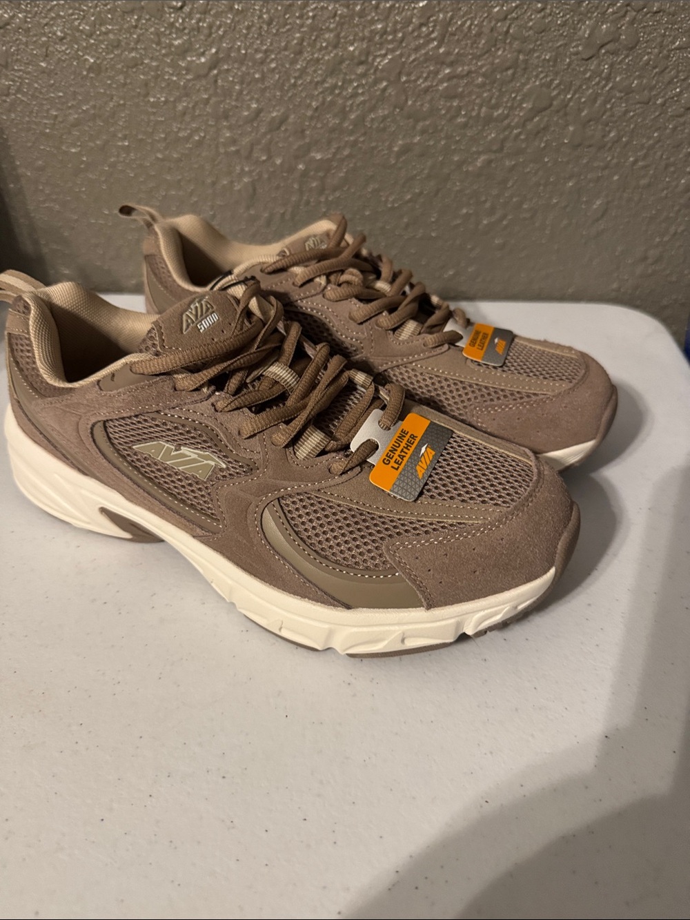 Avia Men's Taupe and Cream Mesh Suede Sneakers